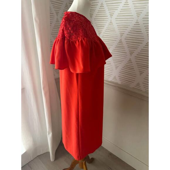 H&M Women’s Size 8 Medium Red Lace Ruffle Shift Dress - Picture 5 of 5